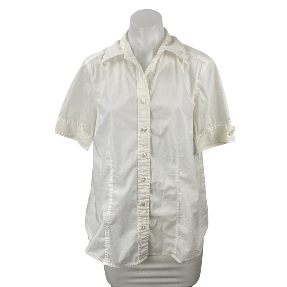 Ann Taylor LOFT Maternity White Collared Short Sleeve Button Down Shirt Top Sz M